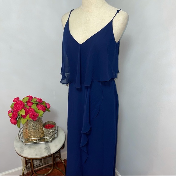 # Laundry Shelli Segal Midnight Pop Over Ruffled Chiffon Maxi Gown Dress Size 2 - Picture 6 of 15